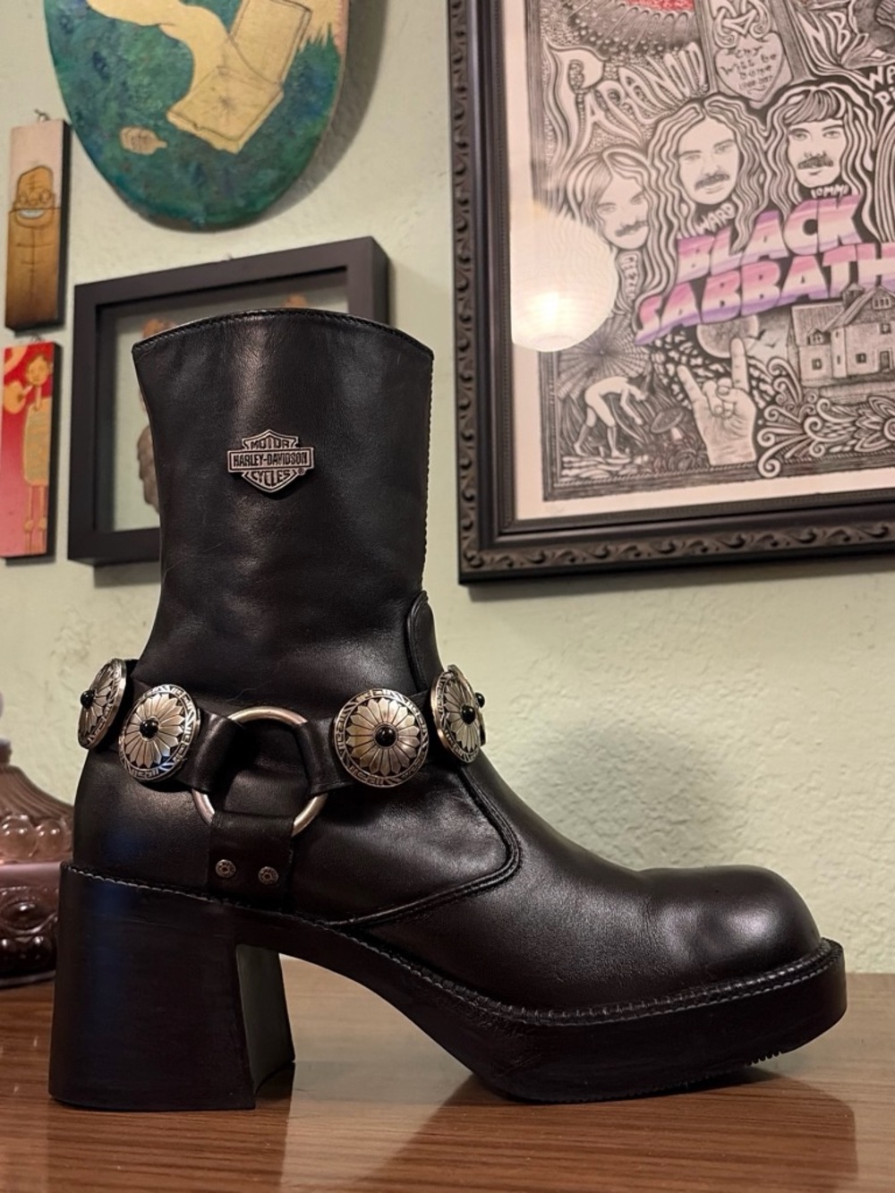 🌵Vintage Harley Davidson Chunky Platform Boots w/ Custom Concho Harnesses🌵